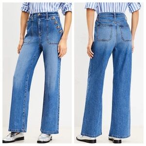 Loft Jeans Womens 10 Blue Wide Leg High Rise Sailor Buttons Classic Modern Denim